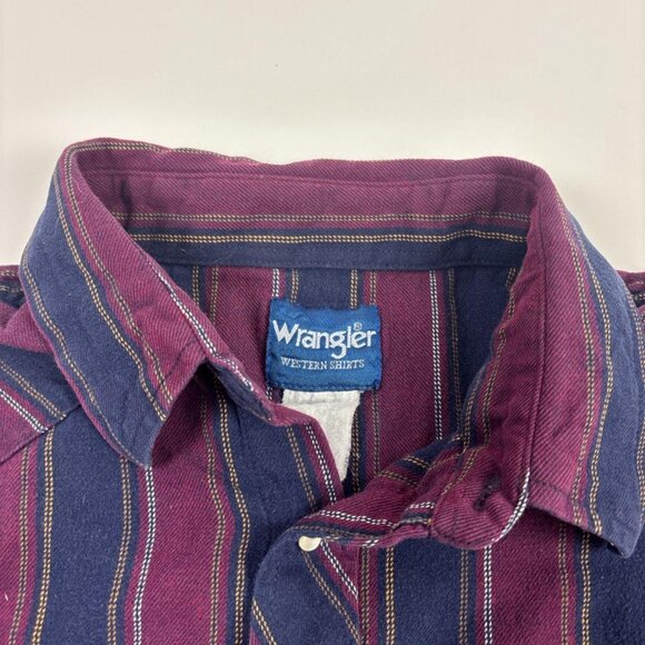 Vintage Wrangler Pearl Snap Western Shirt Mens XL Purple and Blue Striped - Picture 2 of 8